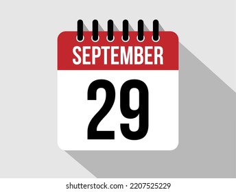 29 September calendar vector icon. Red september date for the days of the month
