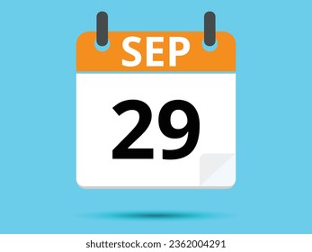 29 September. Flat icon calendar isolated on blue background. Vector illustration.