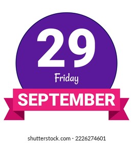 29 de septiembre, viernes. Plantilla de fecha. Diseño útil para la promoción de calendarios o eventos. Ilustración vectorial Archivo EPS 10. Aislado sobre fondo blanco.