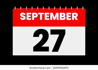 29 setembro mês vetor dia único, ilustração, calendário com vermelho, off-white e preto cor de fundo ícone do calendário de 29 de setembro
