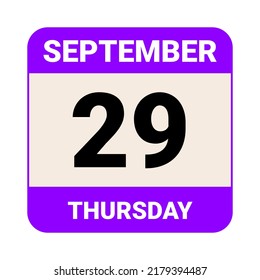 29 September, Thursday. Date template. Useful design for calendar or event promotion. Vector illustration EPS 10 File