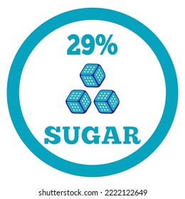 Etiqueta del signo del 29% de azúcar. Icono del cubo de azúcar vectorial.