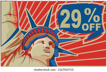 29% twenty-nine percent promotion red blue discount statue of liberty 4th july holiday independence day