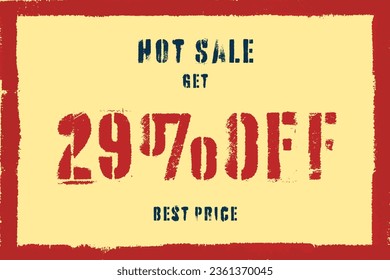 29 twenty-nine Percent sale frame vector grunge background abstract. retro