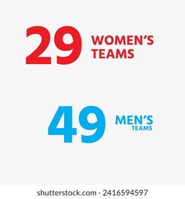 29 Women's Teams and 49 Men's Teams Vector Design Illustration