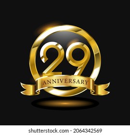 29 year anniversary celebration logo design with golden circle, vector illustration
