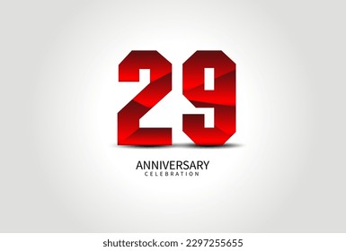 29 Year Anniversary Celebration Logo red vector, 29 Number Design, 29th Birthday Logo, Logotype Number, Vector Anniversary For Celebration, Invitation Card, Greeting Card. logo number Anniversary