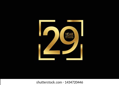 29 year anniversary celebration logotype. anniversary logo with golden and light white color isolated on black background, vector design for celebration, invitation and greeting card-Vector