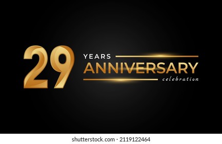 29 Year Anniversary Celebration with Shiny Golden and Silver Color for Celebration Event, Wedding, Greeting card, and Invitation Isolated on Black Background