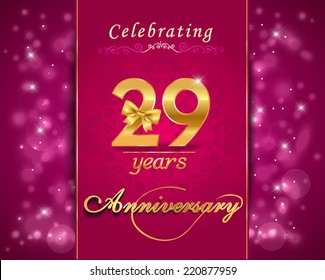 29 year anniversary celebration sparkling card, 29th anniversary vibrant background -  vector eps10