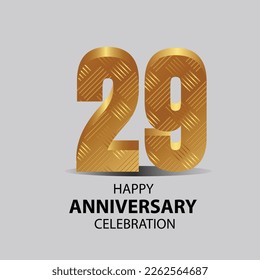 29 year anniversary, Gold shiny metallic numbers set, gold font sign isolated on gray background. Luxury fashion typography design for decoration, web, design, advertising. Vector illustration