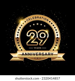 29 year anniversary logo with a number and golden ribbon, vector template