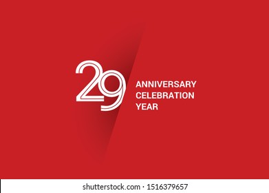 29 year anniversary, minimalist year logo jubilee, greeting card. Birthday invitation. White space vector illustration on Red background - Vector