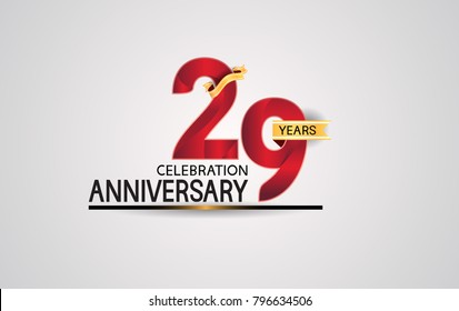 29 years anniversary celebration design with elegance red color and golden ribbon isolated on white background for celebration event