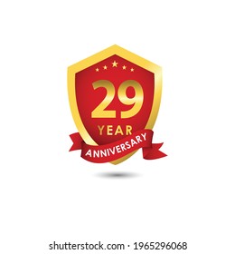 29 Years Anniversary Celebration Emblem Red Gold Vector Template Design Illustration