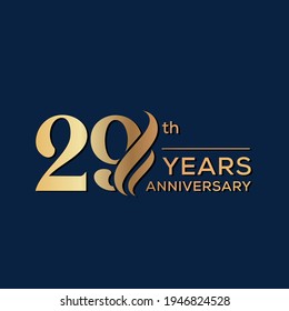 29 Years Anniversary Celebration. Anniversary logo and elegance golden color isolated on black background, vector design