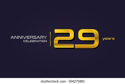 29 Years Anniversary Celebration Logo, Yellow, Isolated on Dark Purple Background
