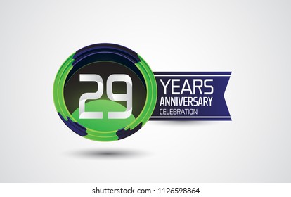 29 years anniversary celebration logotype design abstract green and blue circle with ribbon isolated on white background for celebration event