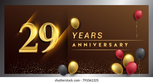 29 years anniversary celebration logotype. anniversary logo with golden color, balloon and confetti isolated on elegant background, vector design for celebration, invitation card, and greeting card