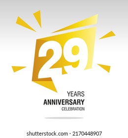 29 Years Anniversary celebration modern origami speech logo icon yellow white vector