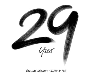 29 Years Anniversary Celebration Vector Template, 29 Years  logo design, 29th birthday, Black Lettering Numbers brush drawing hand drawn sketch, number logo design vector illustration