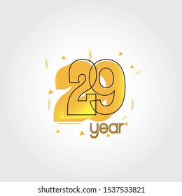 29 years anniversary celebration Yellow Colors Comical Design logotype. anniversary logo isolated on White background, vector Horizontal number design for celebration -vector