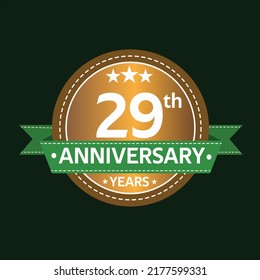 29 years anniversary, country style, old gold and green, wedding, companies, years, jubilee, greeting card. Birthday invitation sign on deep green background. Vector illustration.