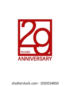 29 years anniversary design logotype with red color in square isolated on white background for celebration 