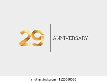 29 Years Anniversary Golden ribbon form number font. isolated on white background.  