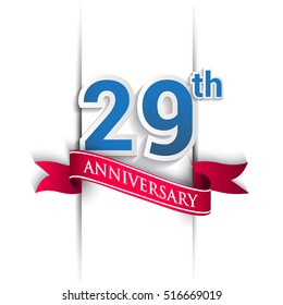 29 years anniversary logo, blue and red colored vector design on white background. template for Poster or brochure and invitation card.