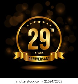 29 years anniversary logo with golden ring and ribbon for booklet, leaflet, magazine, brochure poster, banner, web, invitation or greeting card. Vector illustrations.