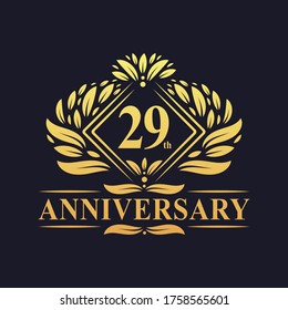 29 years Anniversary Logo, Luxury floral golden 29th anniversary logo.