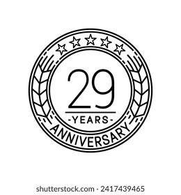 29 years anniversary logo template. 29th line art vector and illustration.