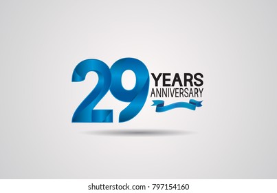 29 years anniversary logotype design with blue color and ribbon isolated on white background for celebration event