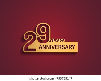 29 years anniversary logotype with outline number golden color on red background