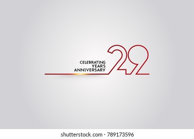 29 Years anniversary logotype with red colored  font numbers made of one  connected line, isolated on white background for company celebration event, birthday