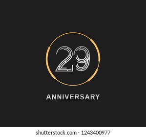 29 years anniversary logotype style with silver and gold color, ring and ribbon
