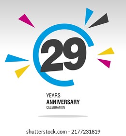 29 Years Anniversary, Number In Broken Circle With Colorful Bang Of Confetti, Logo, Icon, White Background