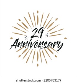 29 years anniversary retro vector emblem isolated template. Vintage logo 29th years with ribbon and fireworks on white background
