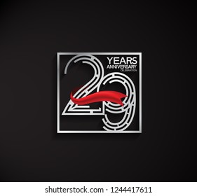 29 years anniversary template with square silver color and red ribbon