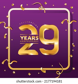 29 years anniversary vector banner template.birthday celebration banner with Golden numbers and confetti.