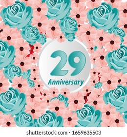 29 Years anniversary. Vector design greeting card with decorative floral for celebration
