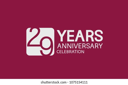 29 years anniversary with white square isolated on purple background for celebration