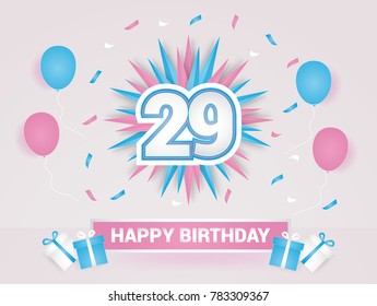 29 Years Colorful Happy Birthday Card Logotype using Paper Cut Style.
