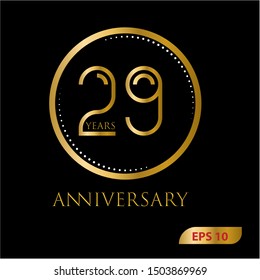 29 years gold anniversary celebration simple logo, isolated on dark background