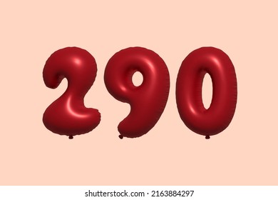 290 globo 3d número hecho de renderización 3d de globo metálico realista. Globos 3D de helio rojo para la venta decoración Fiesta Cumpleaños, Celebración de Aniversario, Fiesta de la Boda. Ilustración del vector