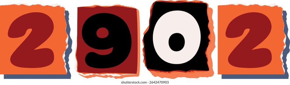 2902 Retro torn paper number Design art