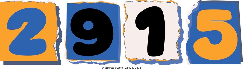 2915 Retro torn paper number Design art