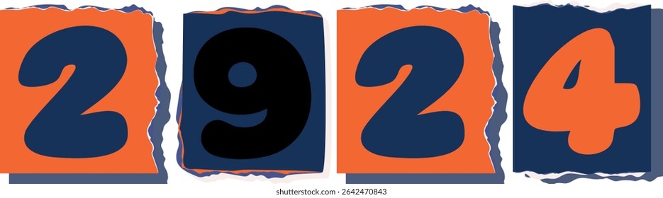 2924 Retro torn paper number Design art