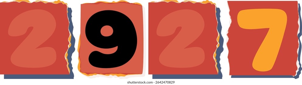 2927 Retro torn paper number Design art
